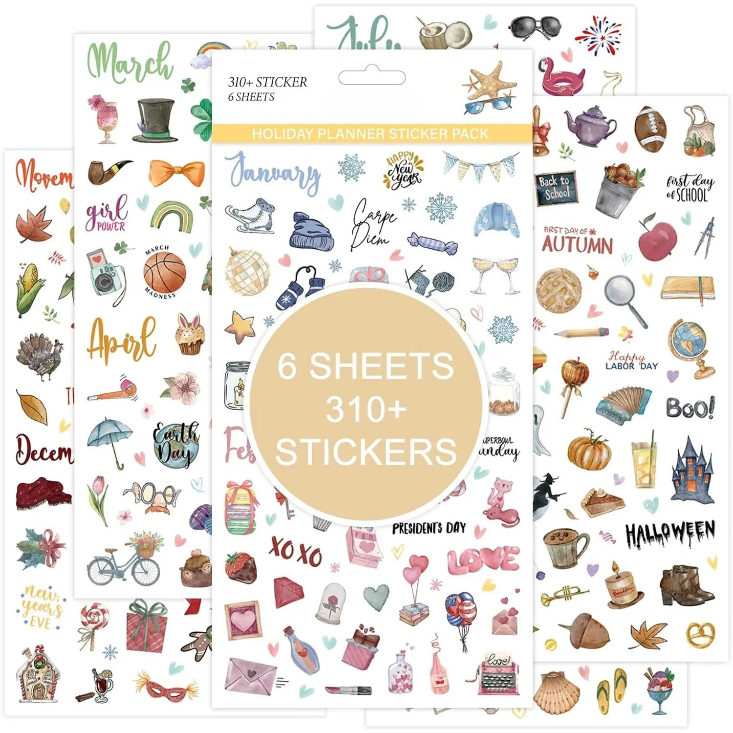 Planner Stickers,  Calendar Sticker - Over 310 Daily Holiday Seasonal Planner Stickers, Ideal for Planners and Calendars, Scrapbooks, Journals,  to School Gifts