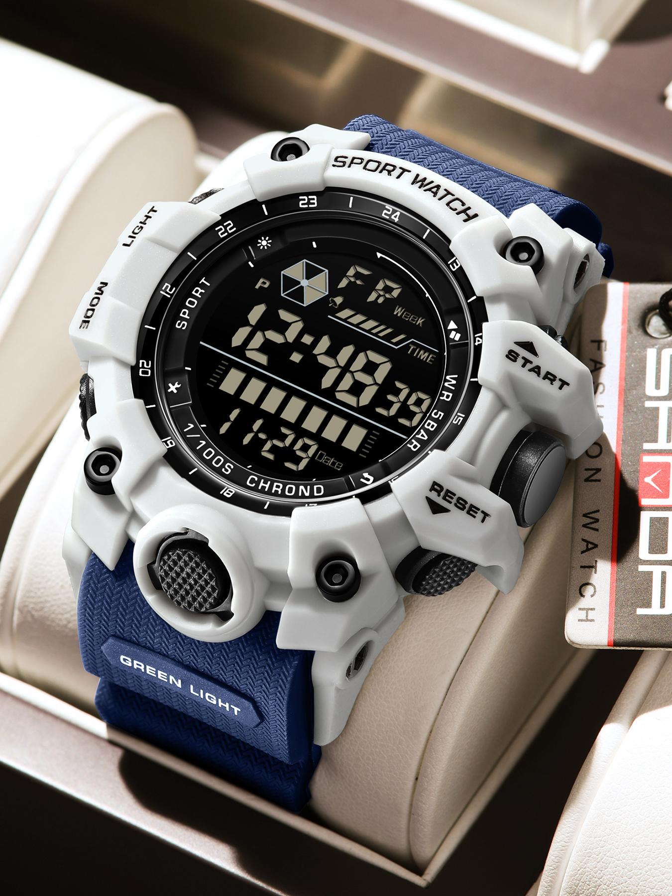 Men's Sportive Digital Watch, Fashionable Digital Watch with Luminous Dial & Alarm Mode, Modern Waterproof Watch, Water Resistant Watch with Digital Display for Men, Sporty Waterproof Watch, Sports Digital Watch, Fashionable Stylish Watch