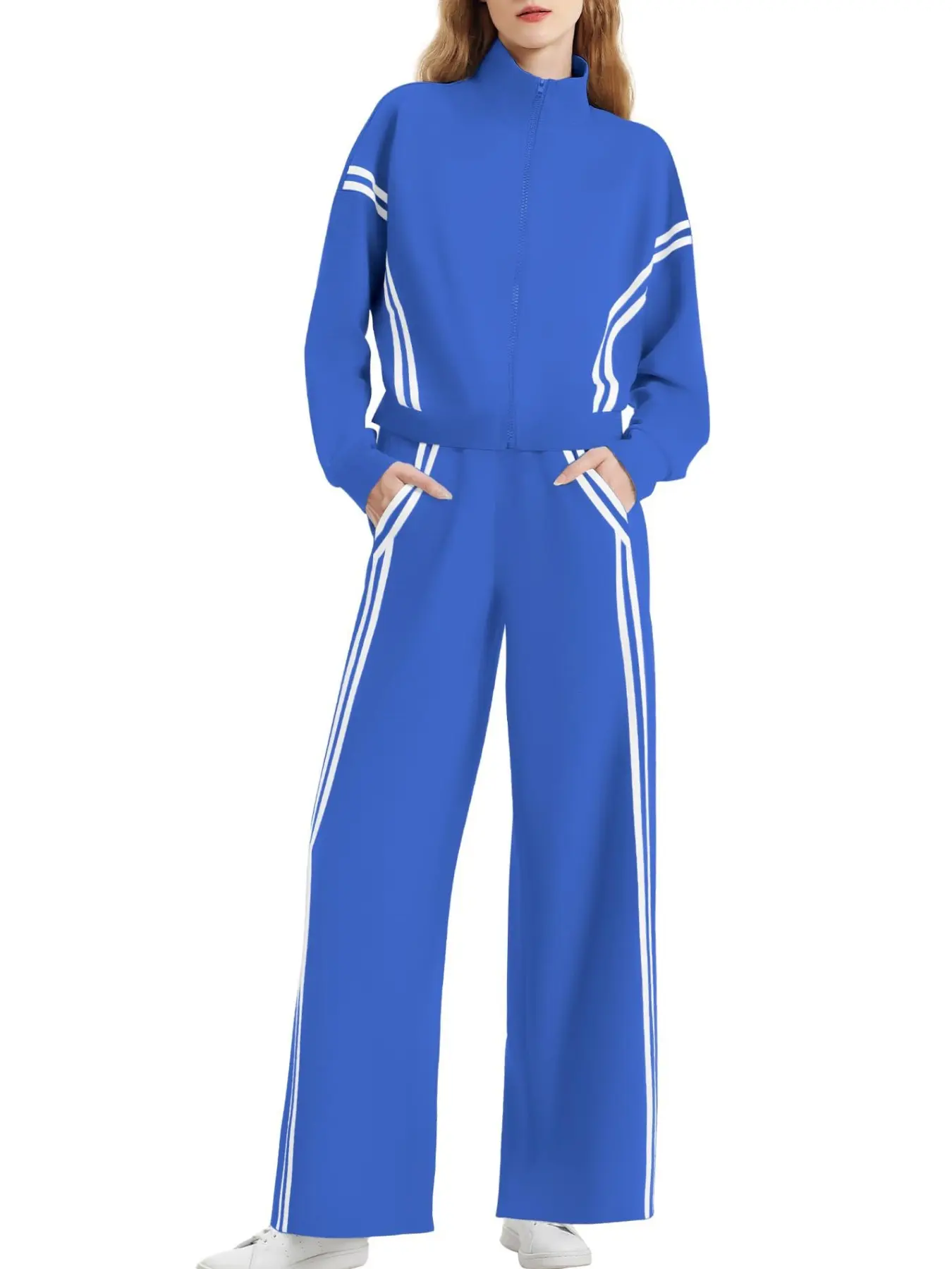 Women’s 2 Piece Tracksuit Set, Zip Up Jacket & Wide Leg Pants, Casual Matching Lounge Set, Athletic Travel with Pockets, Activewear Set