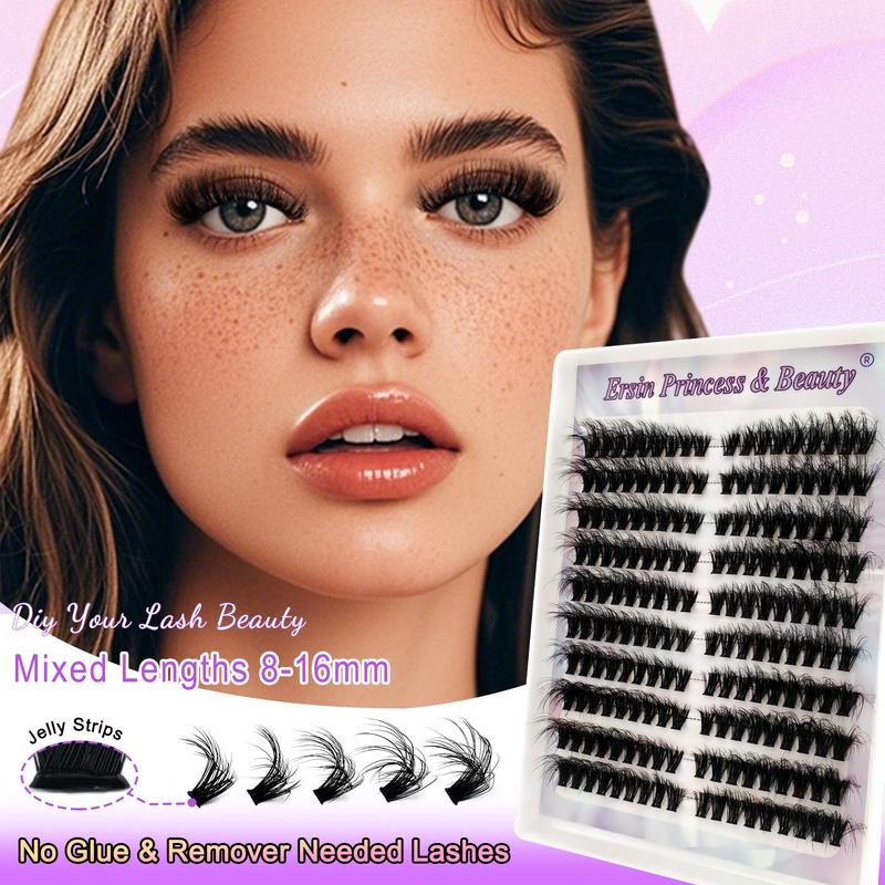 180 Cluster, Fluffy Self-Adhesive False Eyelash Clusters with Mixed Lengths 8-16mm, Comfortable Travel Portable Makeup, Long-Lasting Natural Look