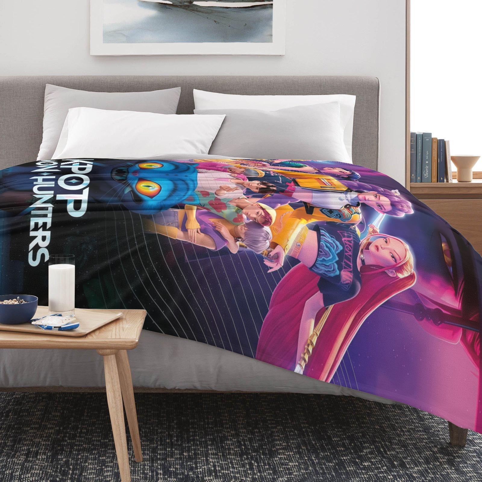 K-Pop Demon Hunters Theme Flannel Blanket Warm nap Blanket This Super Soft Flannel Blanket is The Perfect Gift for Christmas and lovers Soft Warm Cozy Throw for Bed Sofa Nap Travel, Cute Home Decor