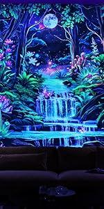 Black and White Tapestry Starry Night Mountain Tapestry Aesthetic Moon Wall Tapestry Nature Forest Tapestry Galaxy Space Tapestry Wall Hanging for Home Decor(51.2"x59.1")