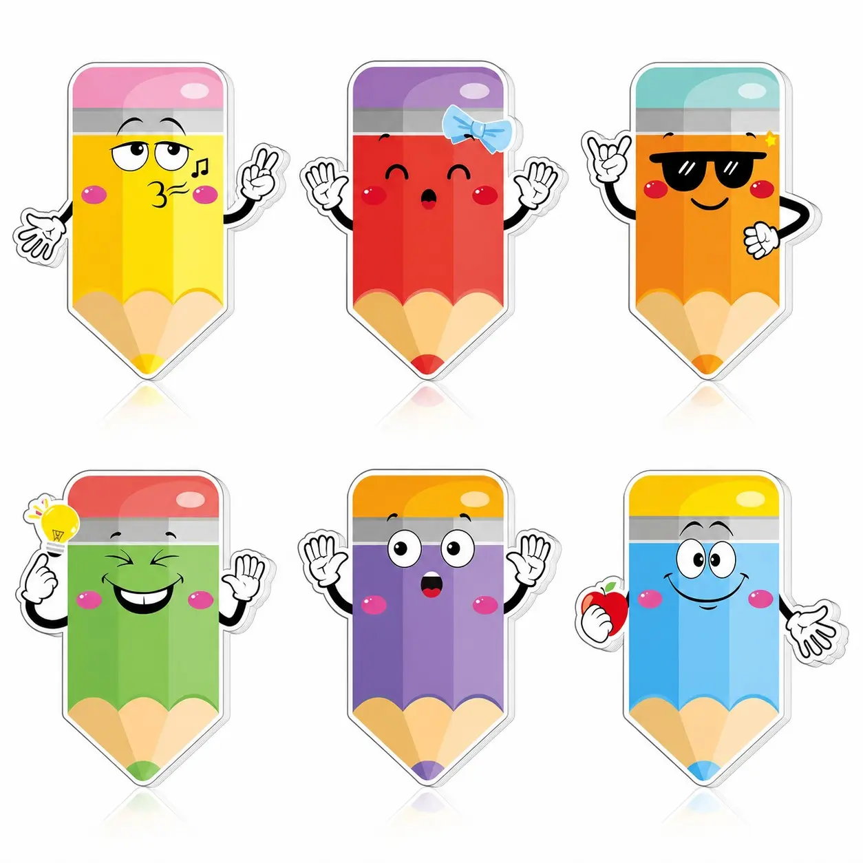 6 Cute Pencil Sticky Notes with Self-Adhesive Pads, Fun Memo Notepad Ideal for Students and Office Gifts, Sticky Note Tabs