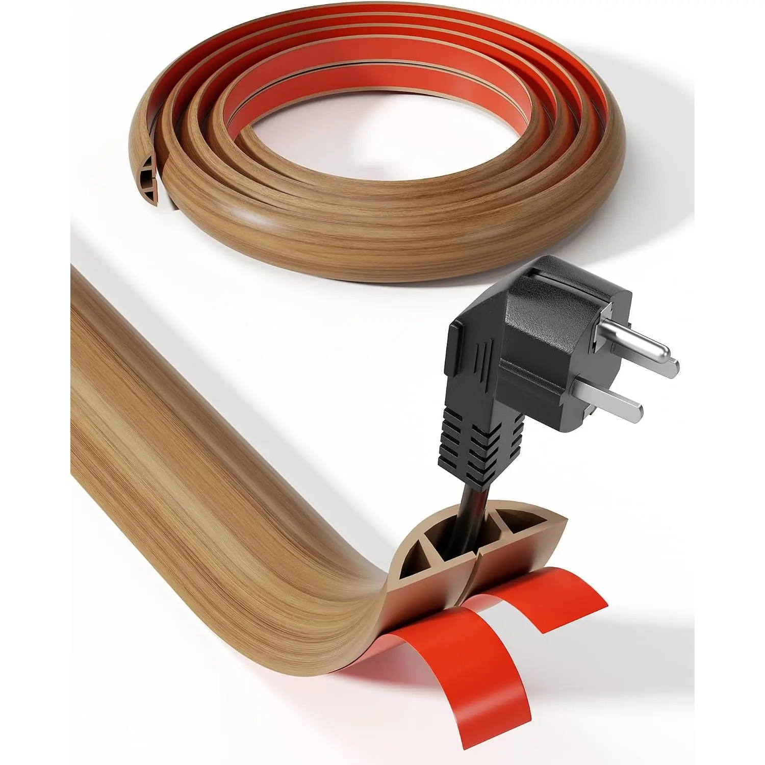 5ft Floor Cord Cover, Brown ,1.18''W*0.39''H |  Grain, Self-Adhesive Floor  Protector, Anti-Trip Extension  Hider, Easy Cut Wires Protector,for &Office
