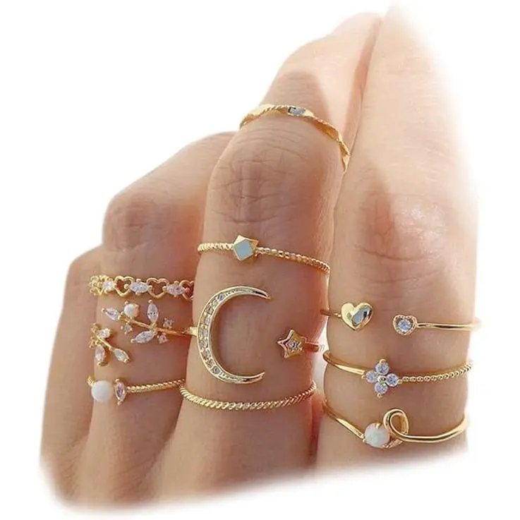 Boho Retro Stackable Rings Sets for Women Knuckle Joint Finger Knuckle  Ring Sets Moon Stars Stack Preppy Statement Rings Cute Trendy Stuff