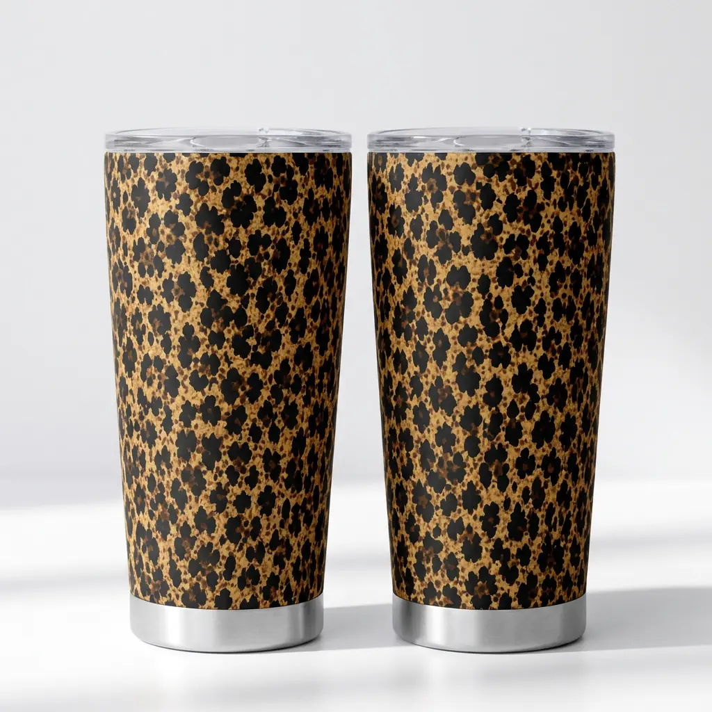 Leopard-Print 20oz Insulated Stainless Steel Tumbler with Lid, Animal-Scale Printed Travel Drinkware Vacuum Flask