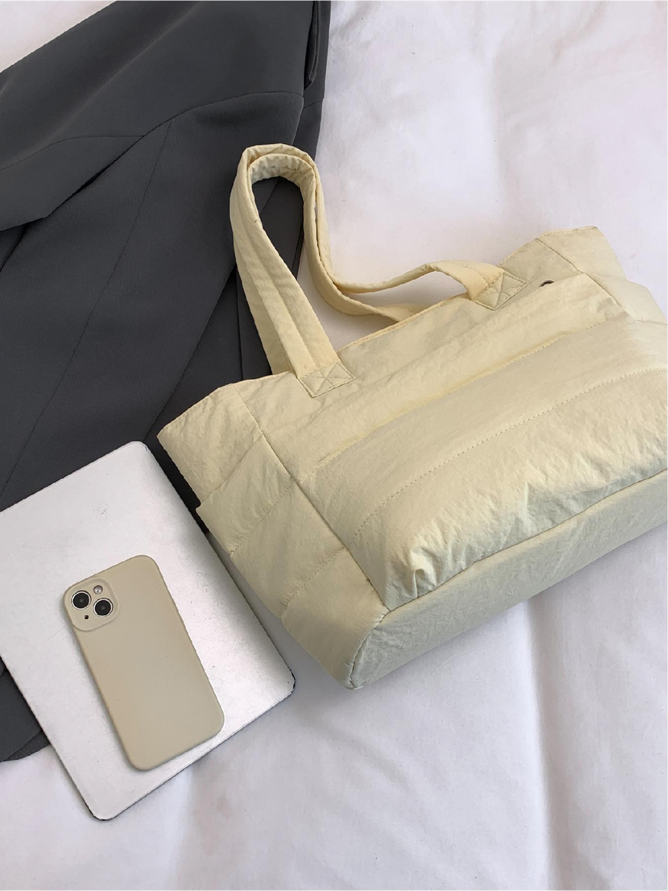 Women's Solid Color Quilted Tote Bag, Fashionable Large Capacity Shoulder Bag for Work & Daily Used, Casual Trendy Versatile High-quality Daily Commuting Bag, Quilted Work Bags