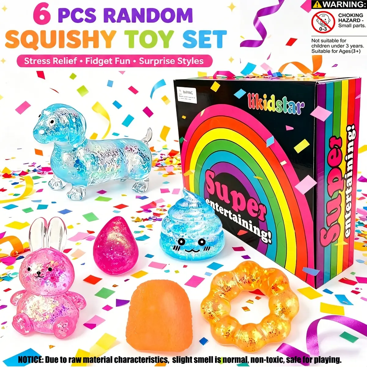 6pcs/set - Novel and exquisite multi style pinch music set, Fidget Gift Set, stress relieving creative release slow rebound squishies, family school entertainment party gift