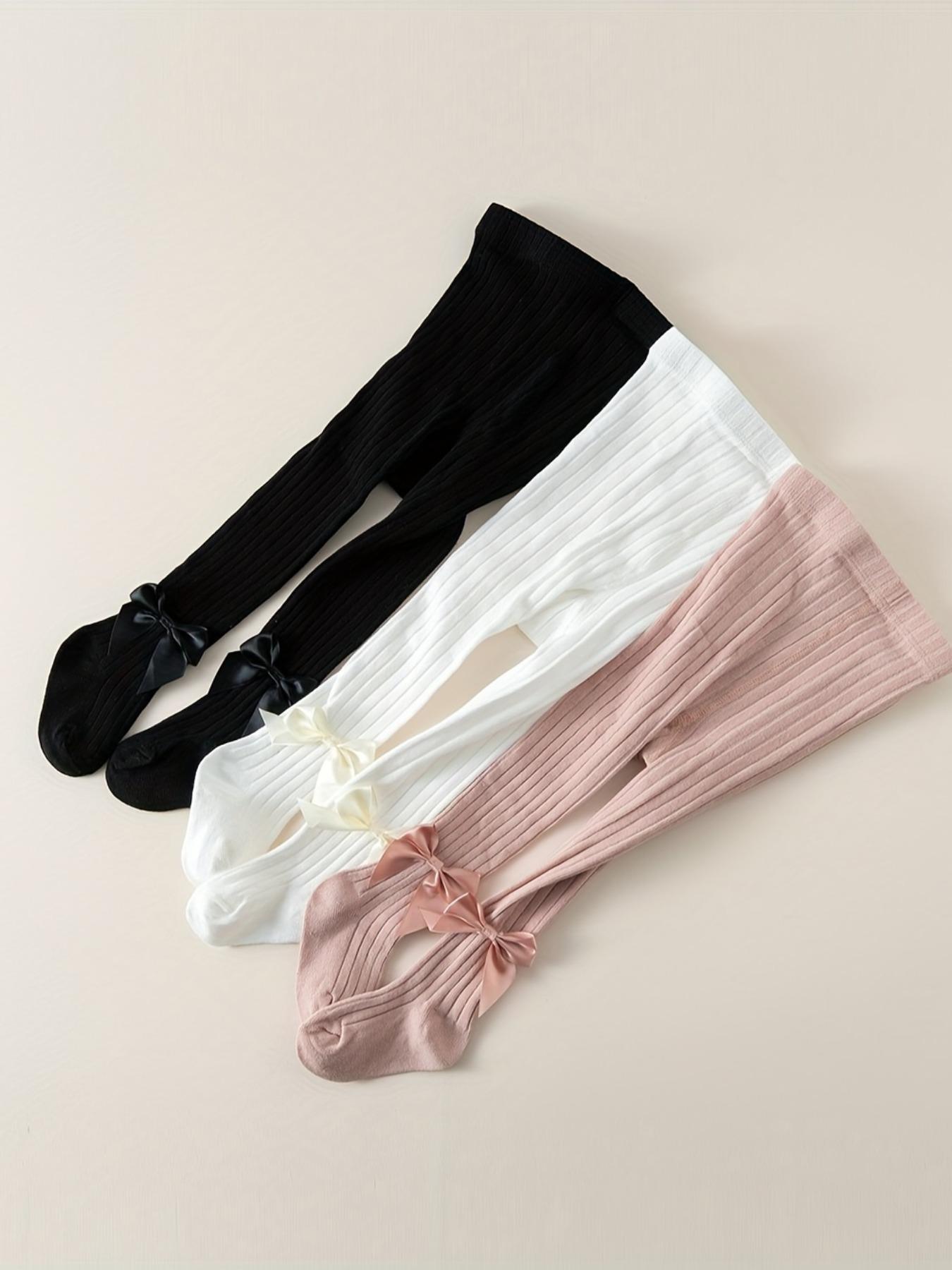 3-piece soft breathable rib tights with bows, comfortable four-season baby leggings, fashion striped baby pants, Tights Stretch Set