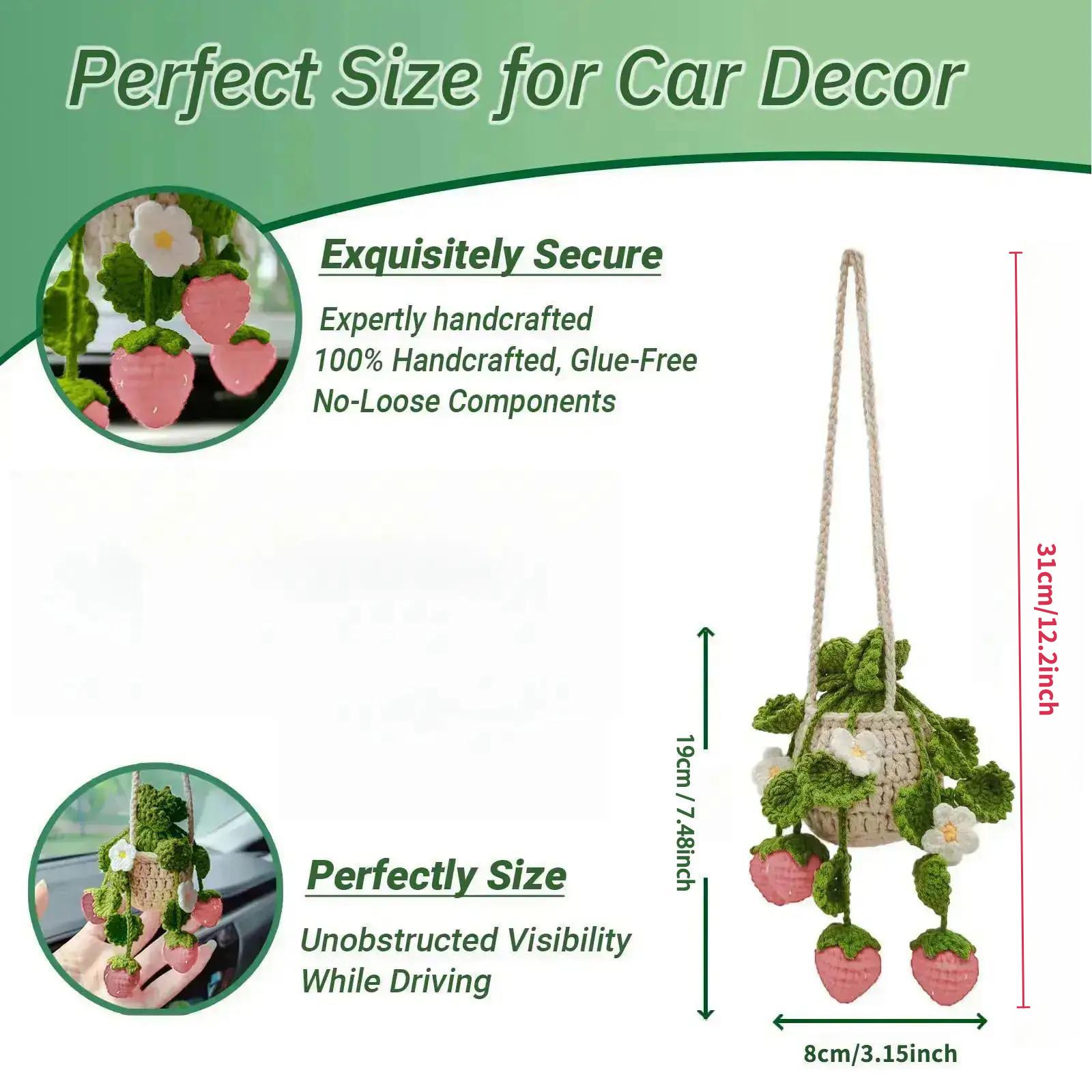 Cute Plant Crochet Rearview Mirror Accessories, Handmade Car Mirror Hanging Decorations, Women's Car Decoration Items
