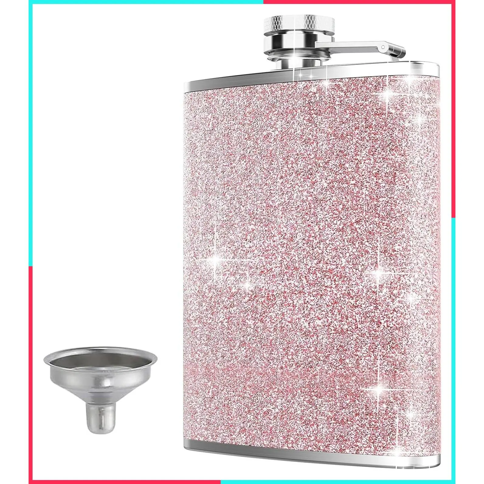 8Oz Stainless Steel Hip Flask for Liquor with Never-Lose Cap and Funnel, Leakproof Thin Portable Metal Flask for Camping Outdoor Activities Wedding Party Gift, Pink