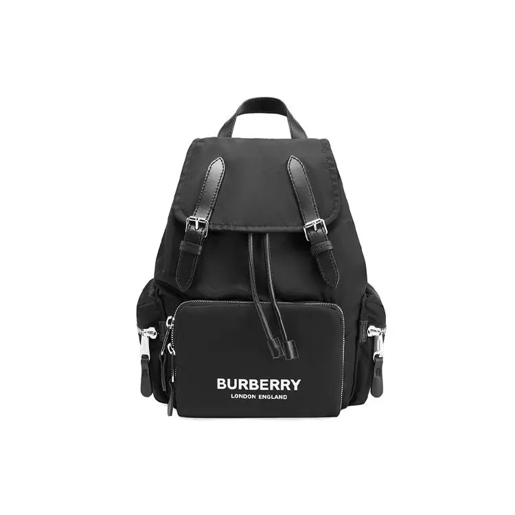 Burberry Logo-Print Oversized Nylon Canvas Backpack for Women, Flap Closure, Black