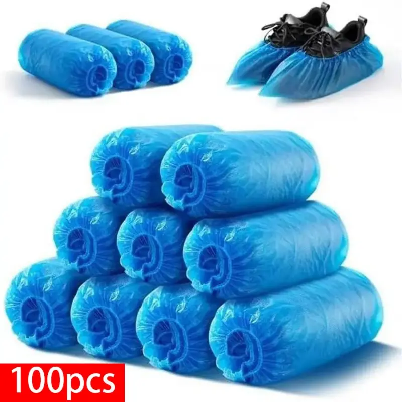 100PC Disposable PE Shoe Covers Waterproof Non Slip Foot Protection Film Boot Cover One Size Fits All for Home Indoor Outdoor Cleaning Keep Floors Clean Ideal for Homeowners Pet Owners Family Guests Workers Household Items Household Essentials