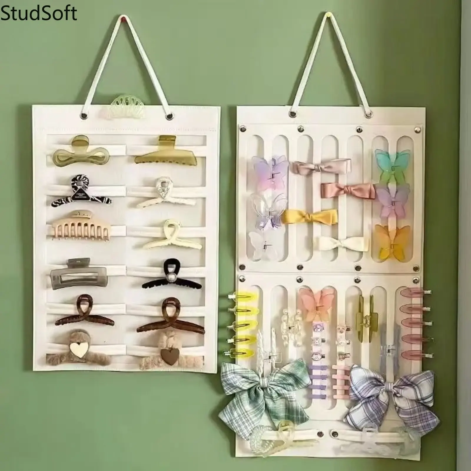 Wall Mount Felt Hair Accessories Storage Bag Multi-Slot Punch-Free Headband Display Organizer Space-Saving Hanging Rack for Girls Bow Shark Clip