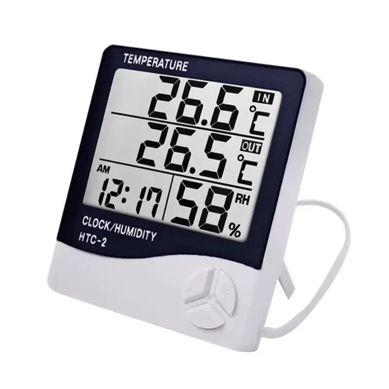 LCD Electronic Digital Temperature Humidity Meter Thermometer Hygrometer Indoor Outdoor Weather Station Clock HTC-1 HTC-2