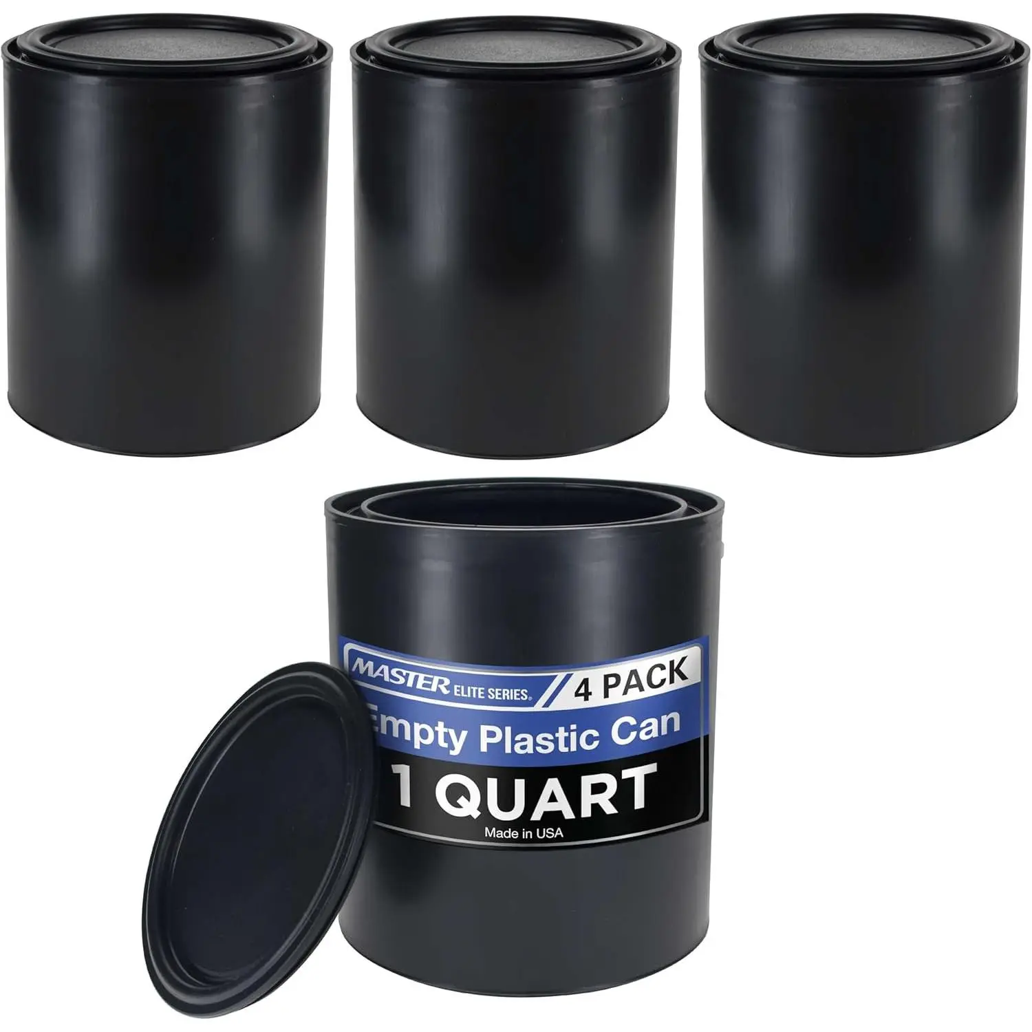 1 Quart Empty Plastic Paint Can Bucket Pack of 4 - Triple Lock Airtight Lid Seal 32 fl. oz. All-Plastic Coating Storage Container With Pail Handle Dent & Rust Proof Odor Resistant