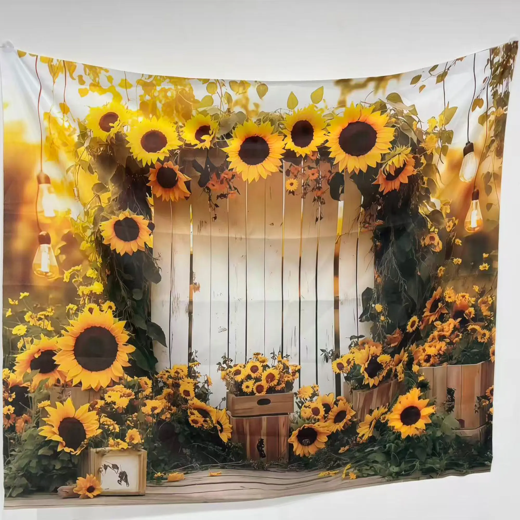 2D flat 1pc sunflower white arch decoration background fabric, vintage wedding photo backdrop banner, suitable for garden party celebration summer event decoration, polyester material, multiple sizes available