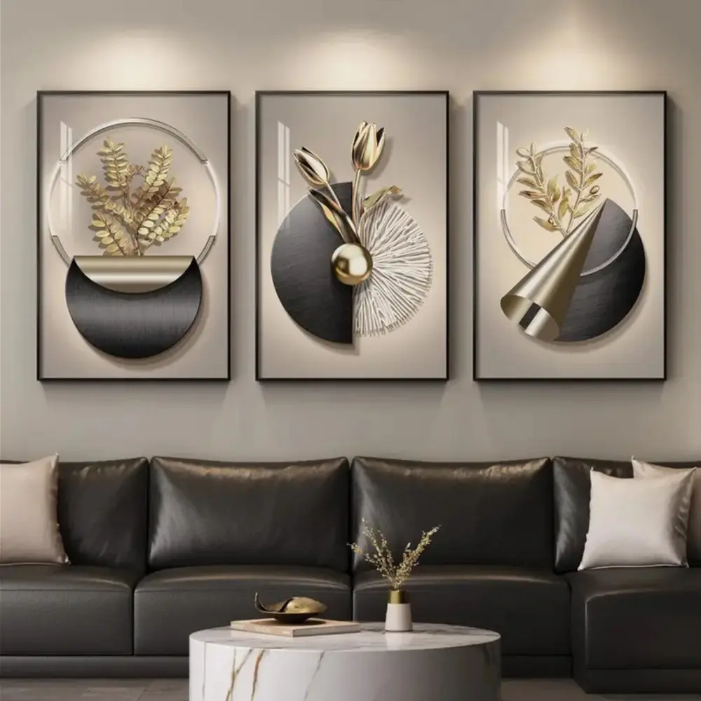 3 Pieces Large Black Gold Modern Art Prints, Living Room Bedroom Foyer Wall Mural, Aesthetic Wall Decor, Art Work For Wall Decor, Luxury Modern Home Art, Contemporary Gallery Decor, Gold Tone Painting, Framed or Unframed