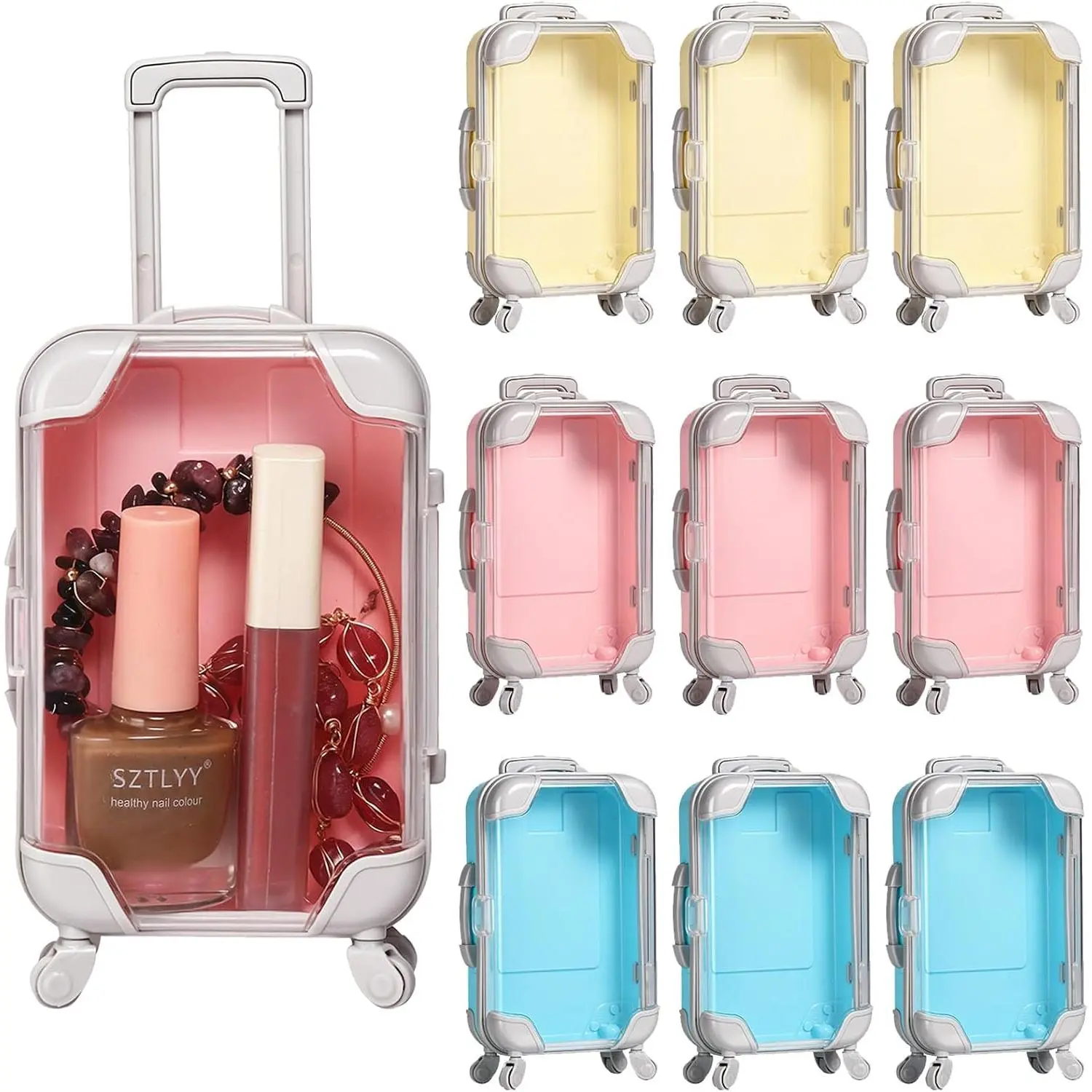 10 Pack Pastel Mini Small Suitcase Party Favor  Box Small Plastic False Eyelashes Packaging Luggage Box for Travel Wedding Bachelorette Party Bridesmaid Bridal Shower Favors Decorations