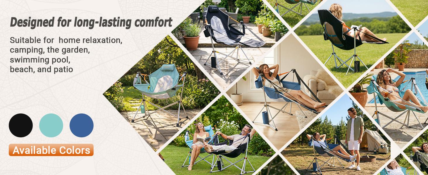 KingCamp Hammock Chair with Footrest – Heavy Duty Swinging Rocking Camping Chairs for Adults up to 400lbs, Folding Portable Oversized Rocker with Cup Holder & Pillow for Outdoor Beach Lawn RV Sports