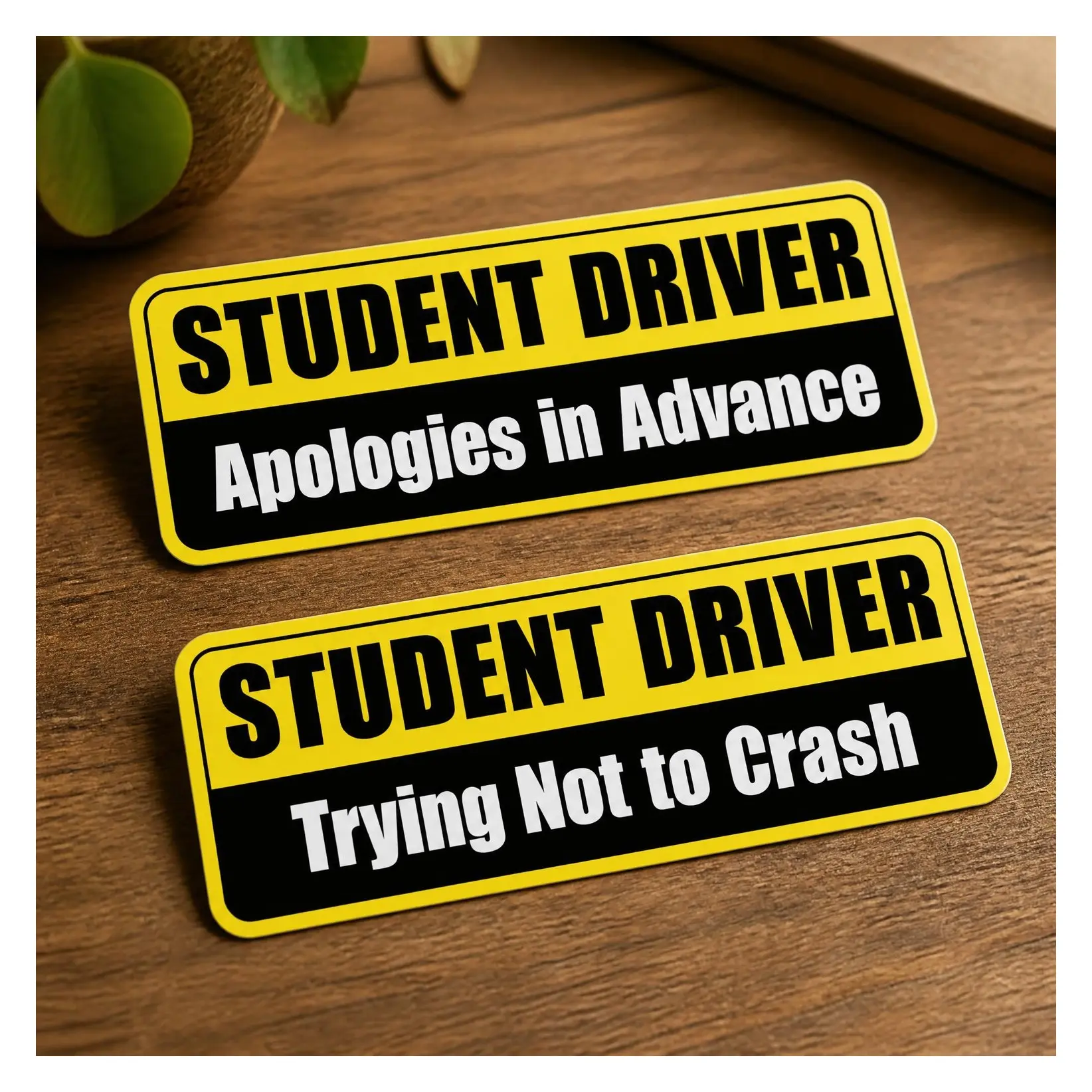 Student Driver Car Magnet 2-Pack - Reflective Funny Magnetic Bumper Sticker Set - Removable Novice Driver Safety Attention Sign - Weather-Resistant Yellow-BlackGift