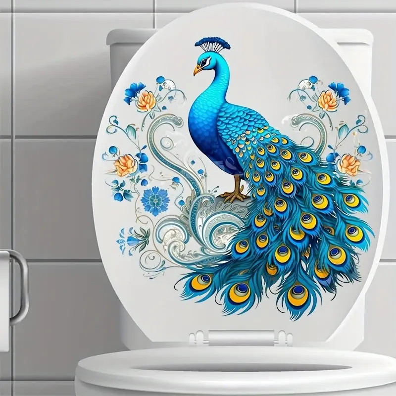1pc Peacock Toilet Seat Sticker, Toilet Accessory, Self-Adhesive Animal Print Bathroom Decor, Easy to Apply, Durable Design, Perfect for Home Decoration