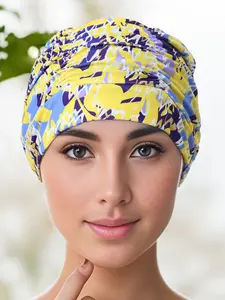 Women's High Elasticity Printed Swim Cap, Soft Breathable Quick-Dry Headwear, Ideal for Swimming and Surfing, Hair Protection Cap, Non-Pressing