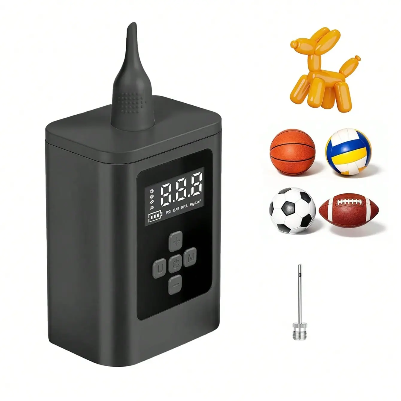 Portable 2-in-1 Electric Ball Pump & 260 Long Balloon Pump 1800mAh | Balloon Blower, Ball Pump for Sports Balls, Party Decorations, Precise Pressure Gauge with Digital LCD Display for Basketball, Soccer