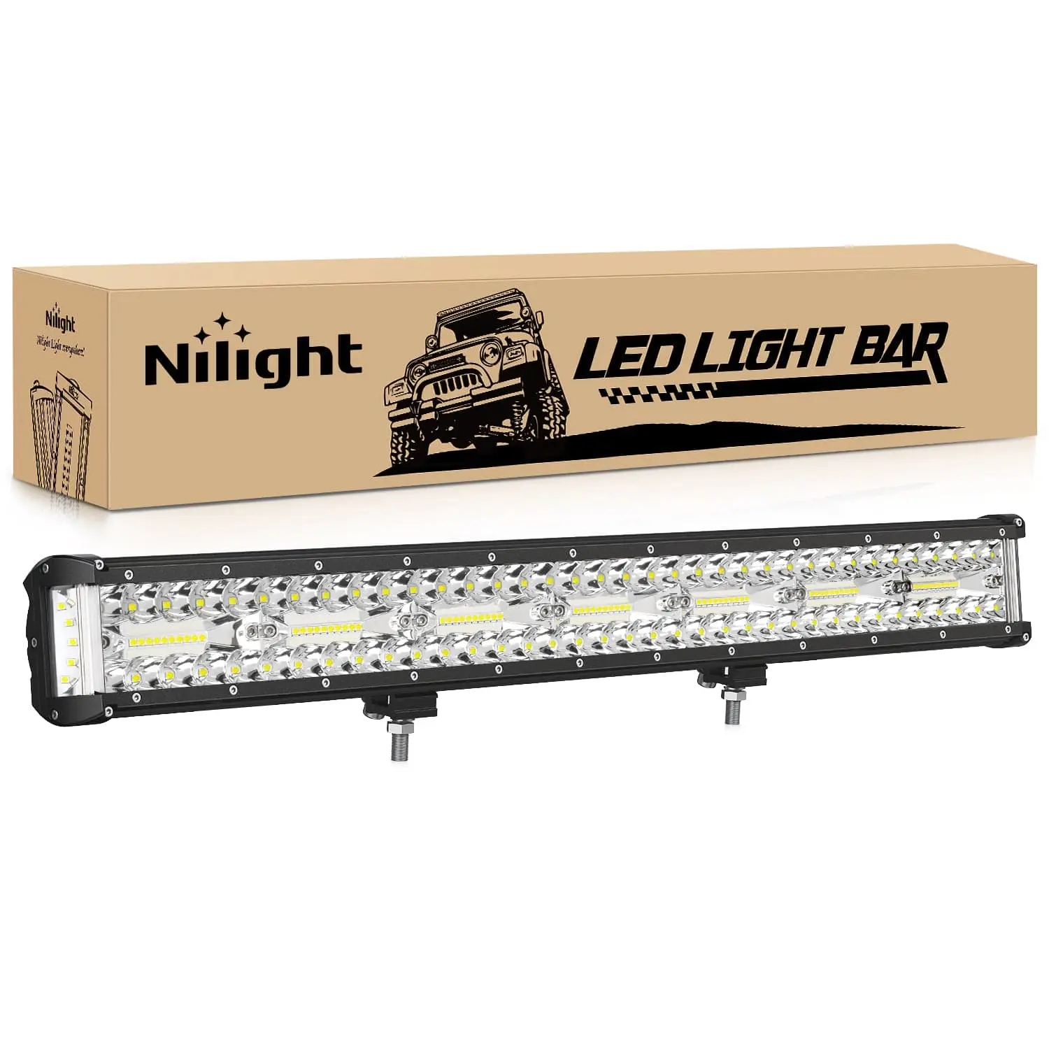 Nilight 20-Inch Triple Row Side Shooter LED Work Light Bar, 420W Heavy Duty Aluminum Spot/Flood Combo with 39397 Lumens, 200° Light Coverage, Adjustable & Durable Bracket for Truck, Tractor