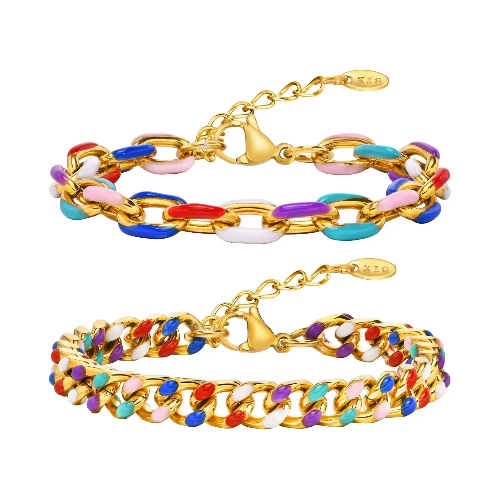 Statement Charm Cuban Chain Bracelet for Women, 18k Gold Plated Stainless Steel, Waterproof Tarnish Free Adjustable Jewelry, Everyday Gifts for Her