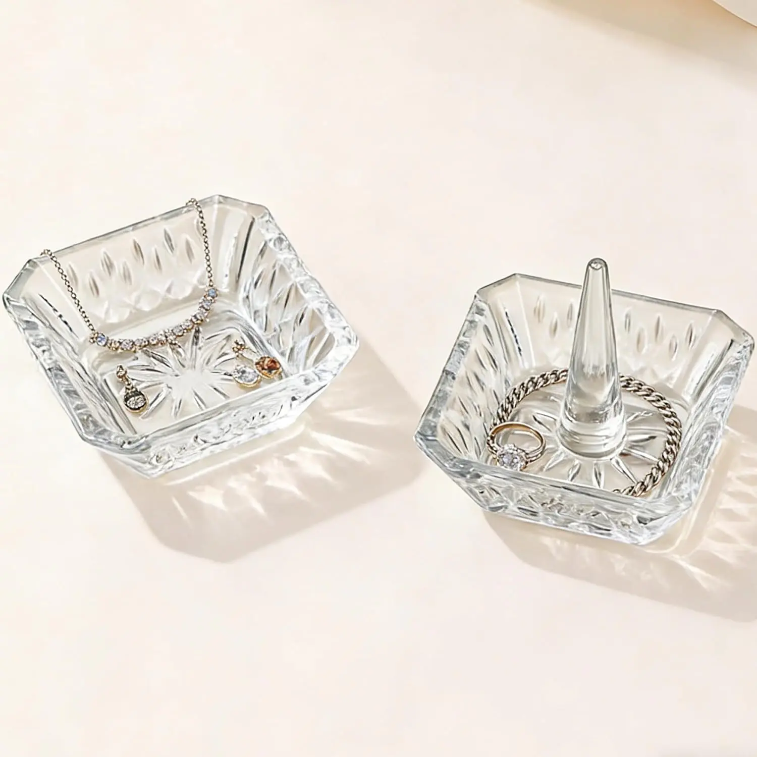 2 count Clear  Ring Holder   Dish Tray | Small Ring Dish, Gifts for Women, Engagement Wedding Ring Holder