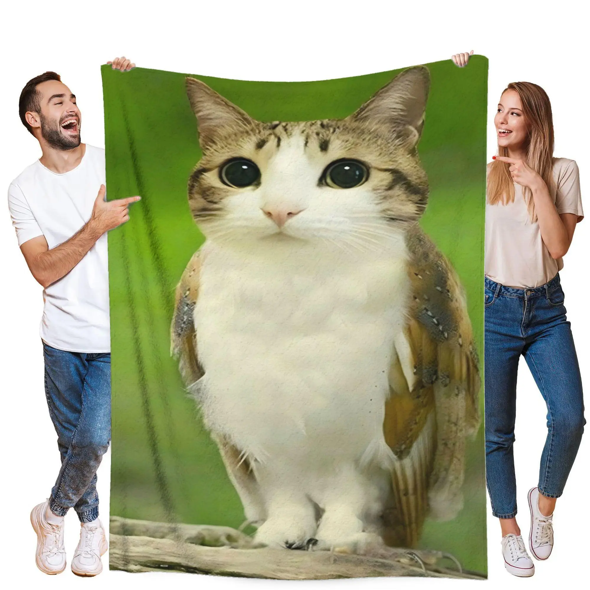 Meowl Cat Owl Funny Meme Blanket, Multifunctional Blanket, Nap Air Conditioning Blanket, Sofa Shawl Blanket, Office Bed Camping Travel Multifunctional Blanket, Bed Blanket for All Seasons, Gift for Friends, Fashion Trend Pattern