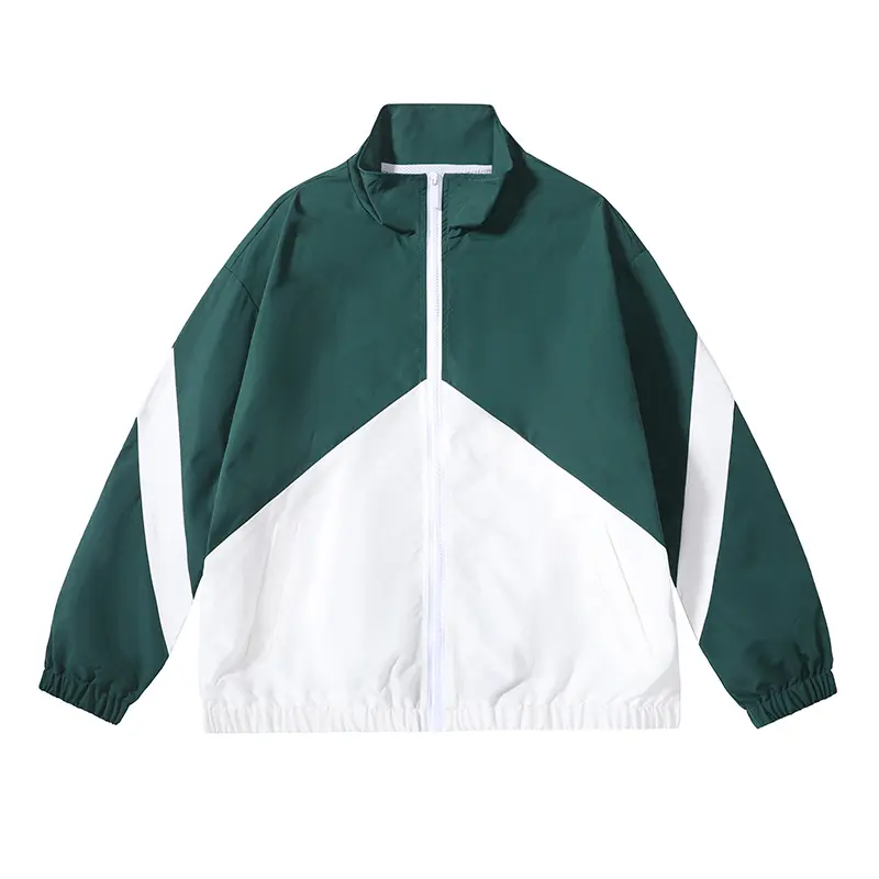 Men's zipper semi high neck sports jacket, featuring a two tone slanted body and side pockets, a versatile and comfortable casual top with a contemporary street atmosphere, suitable for cool weather exercise, office commuting, and weekend travel.