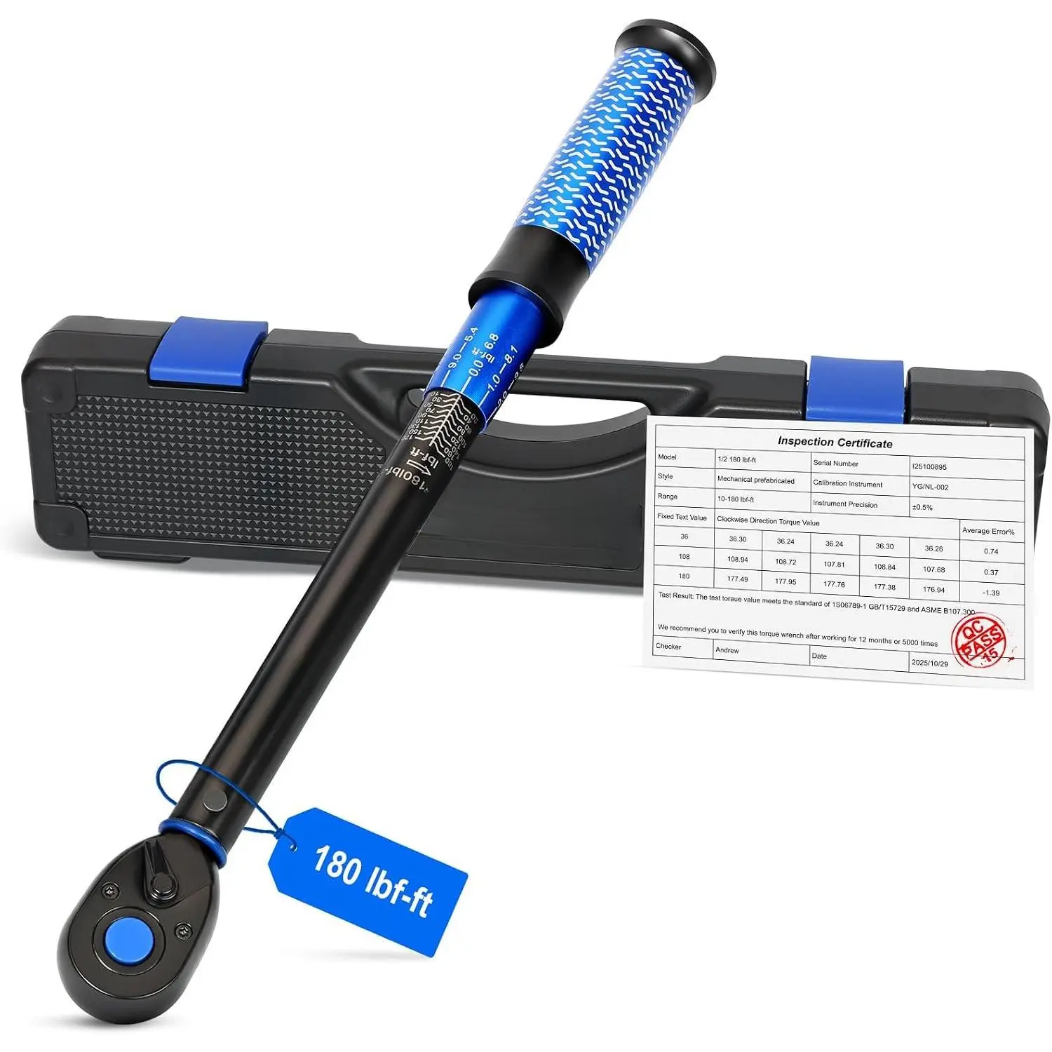 Torque Wrench 1/2, UPGRADE Torque Wrench Auto, 10-180ft.lb,-Direction Adjustable 72  Click Torque Wrench for , ,Professionals & DIYers,Blue