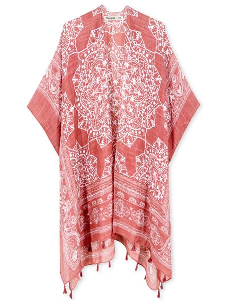 Women's Ethnic Pattern Kimono, Boho Casual Open Front Cover Up for Beach Vacation, Ladies Spring & Fall Clothes