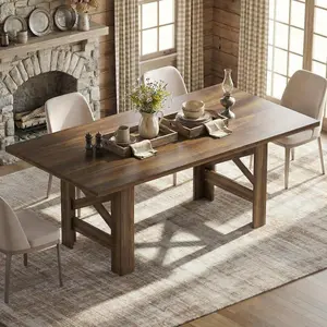 71" Dining Table for 6-8 People, Farmhouse Wooden Kitchen Table with Thick Tabletop & Sturdy Triangular X Frame Legs, Versatile Long Heavy Duty Wood Dinner Table for Dining Room, Living Room, Office Daily Use (Only table)