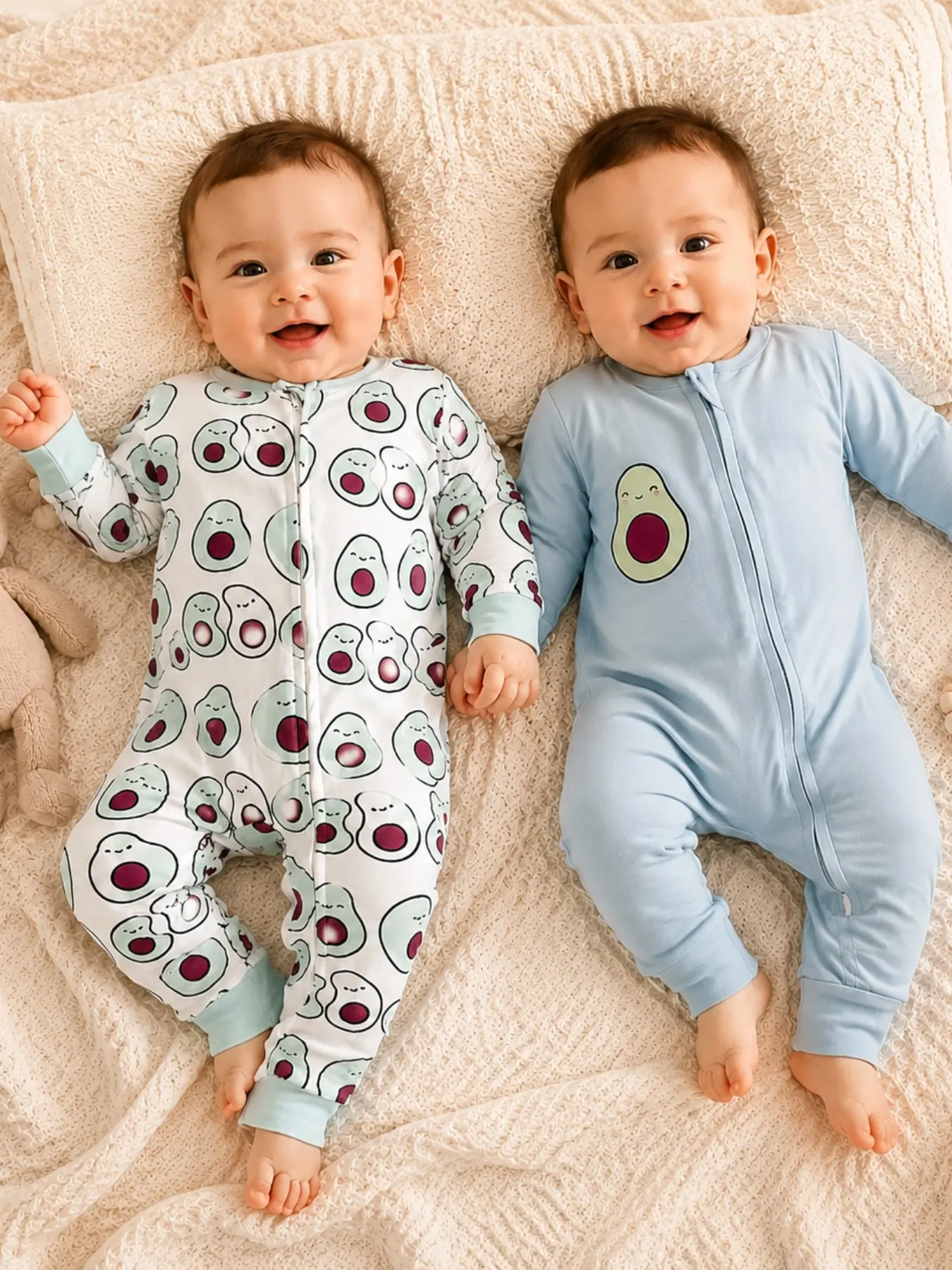 Baby Long Sleeve Zipper Onesie, Cute Avocado Print Newborn Footed Romper, Baby Spring Fall Home Sleepwear Crawling Suit