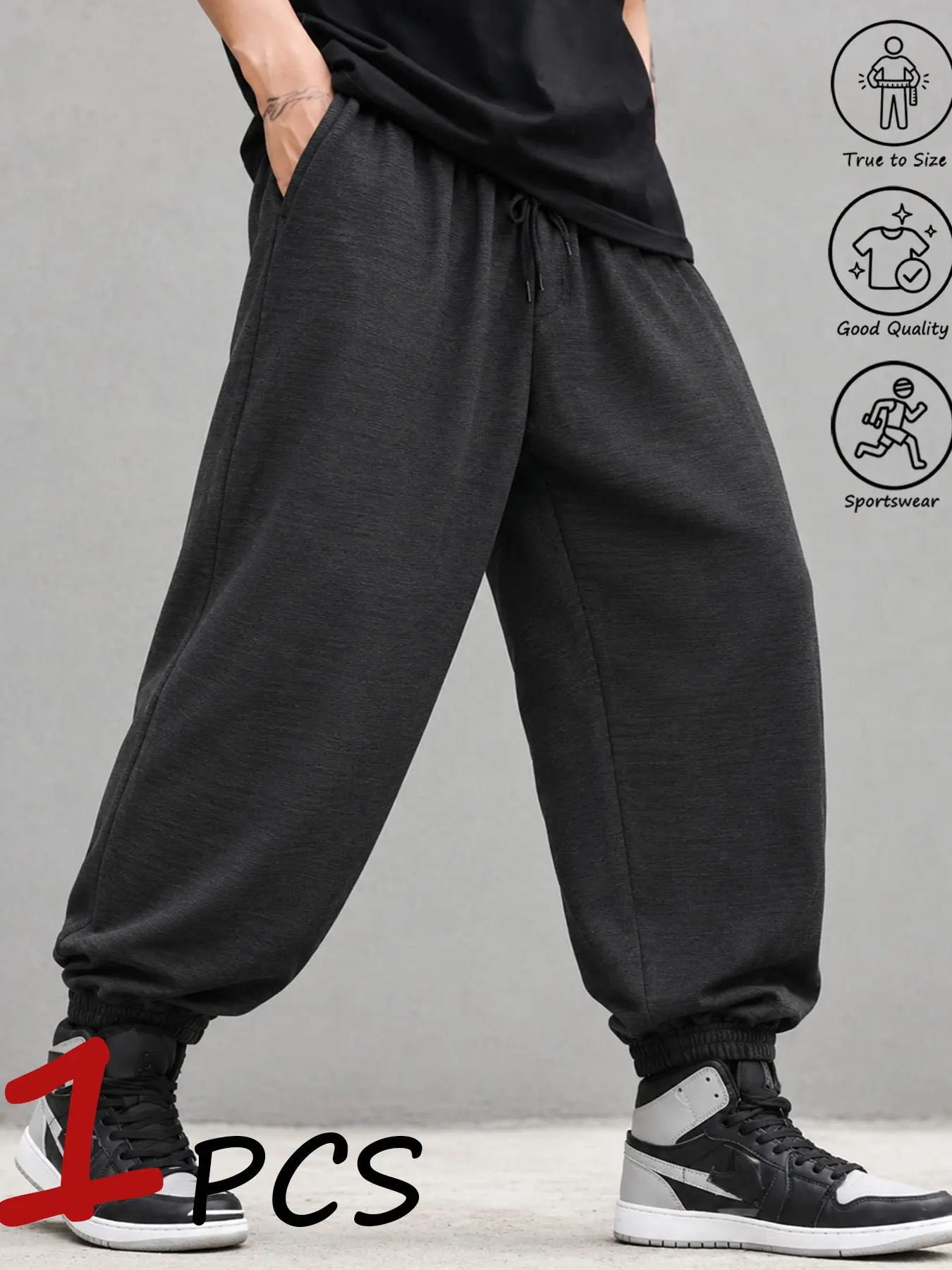 Men's Soft Breathable Jogger Sweatpants, Drawstring Elastic Waist, Baggy Cuffed Trousers, Casual Street Style for Daily Commute