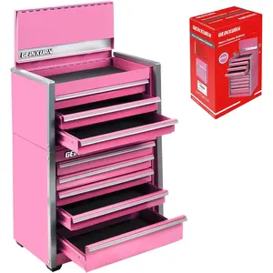 Mini Tool Box 3 Drawer Top Chest and 5 Drawer Roll Cab with Locking Stackable Hand Carry Tool for (Pink)