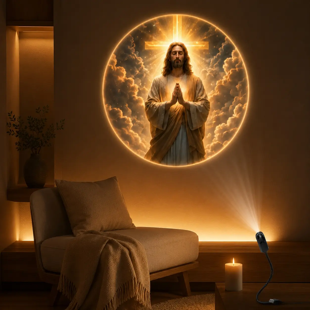 6-Pattern Christian Faith Projector Light, Adjustable USB Projection Lamp for Prayer Room, Bedroom, Wall and Ceiling Church Decor