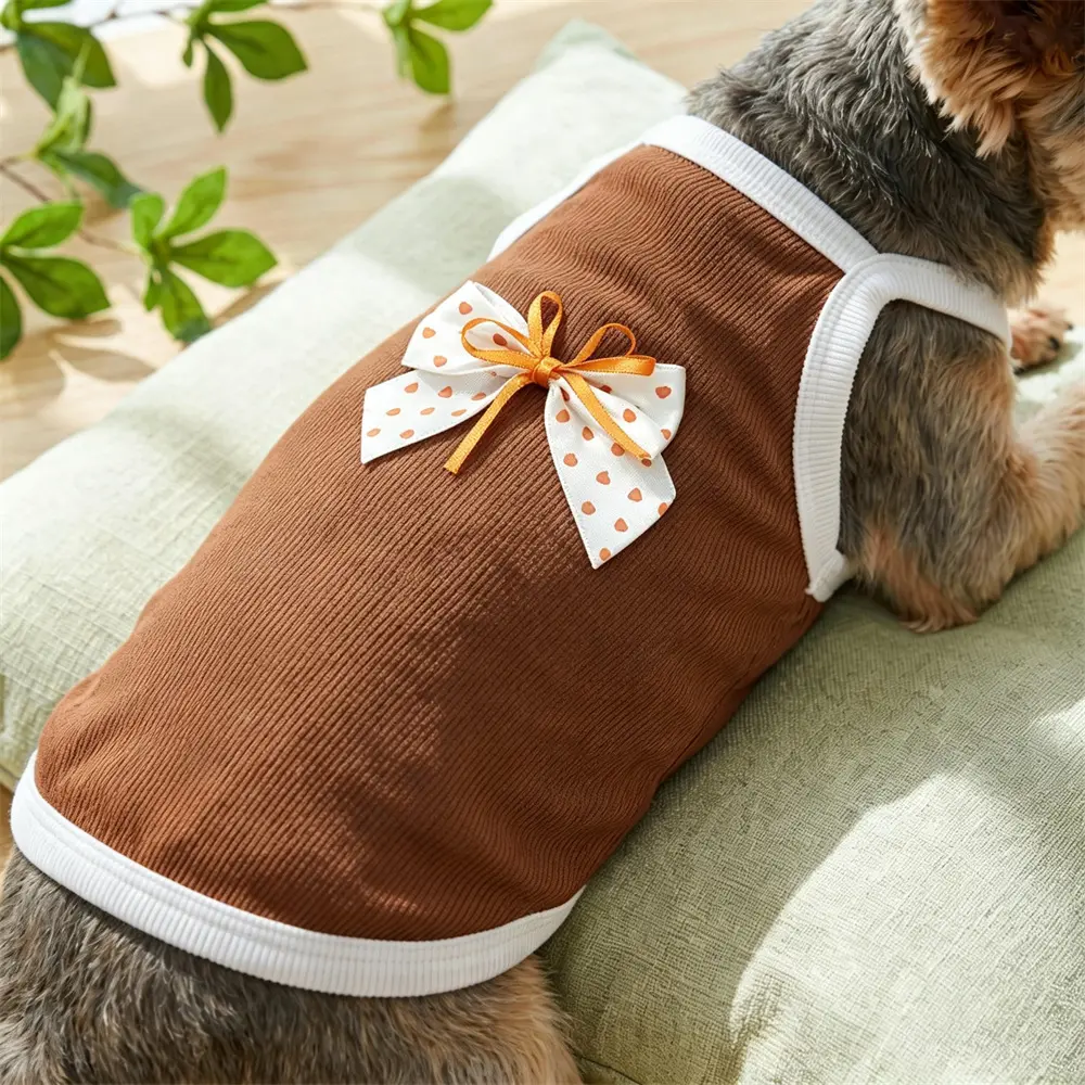1PC polka dot big bow pet small sling summer soft breathable vest for kittens and puppies universal home walking thin base small clothes