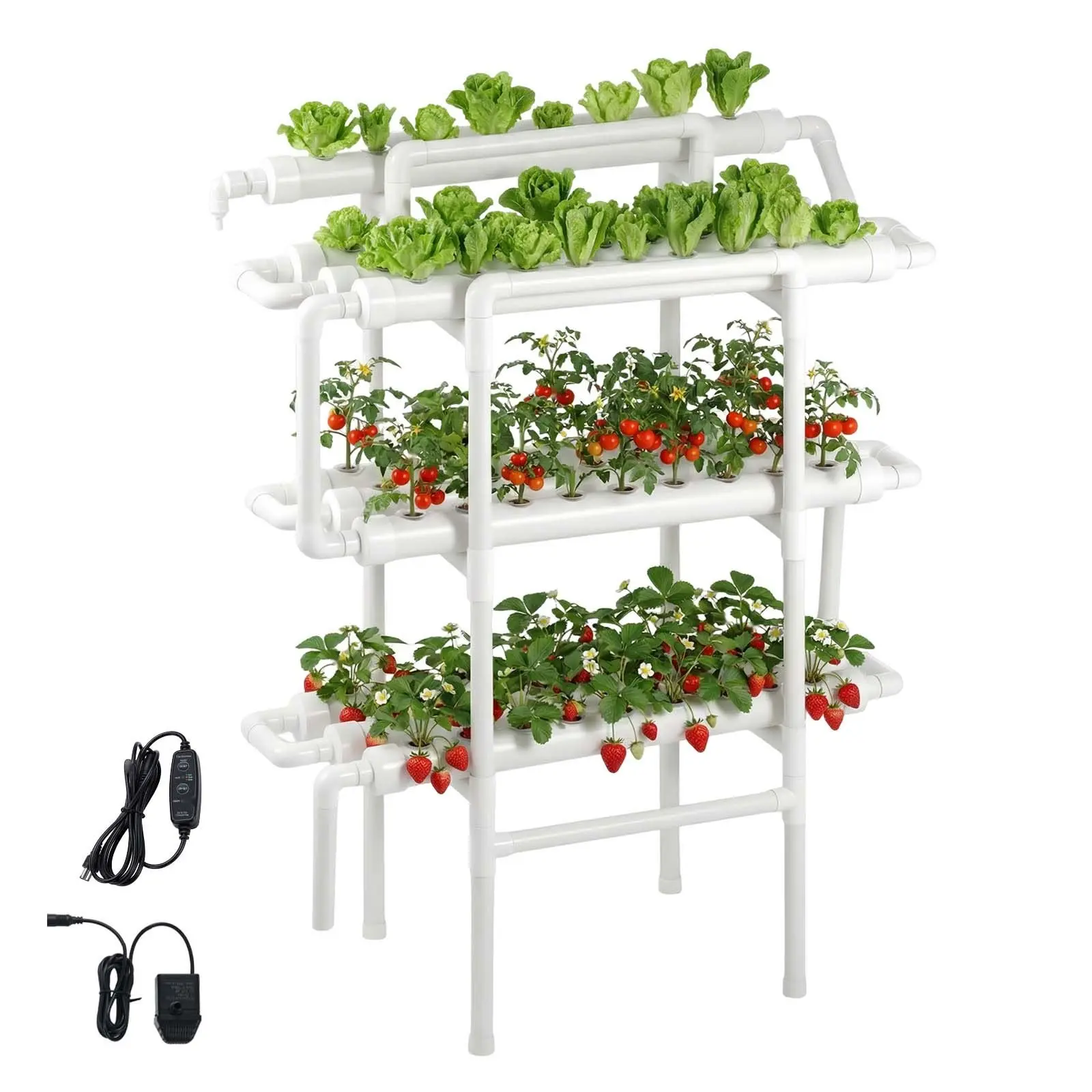 Hydroponics Growing System Kit, 3-Tier 90-Site UPVC Pipe Hydroponic Grow Kit With Timed Irrigation, Sun & Light Blocking Pipes, Indoor Home Garden For Fruits, Vegetables And Herbs In Small Spaces
