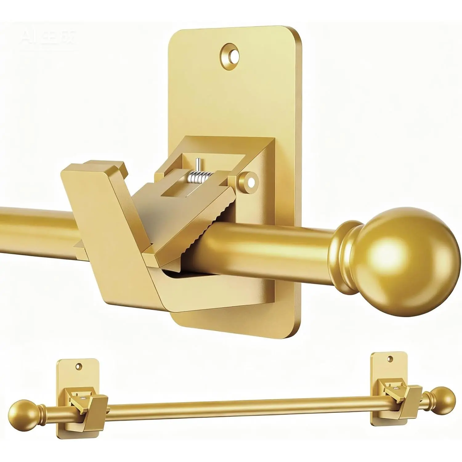 Gold No-Drill Curtain Duty Rods Set with Brackets, 5/8 in Diameter, 30-90 in Adjustable Length for Apartment, Dorm Room, Rental, Bedroom, Dining Room, 5/8 Inch Diameter