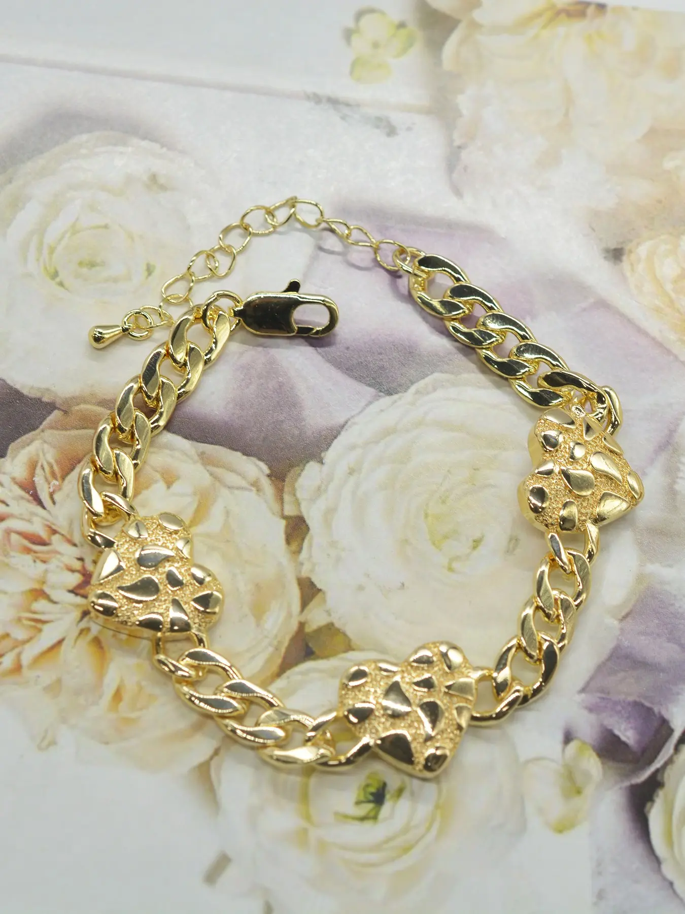 1 piece 14k American sweet retro-style gold-plated stone heart nugget chunky bracelet, for women, suitable for street wear, date parties, birthday gifts for best friends, Valentine's Day commemorative presents