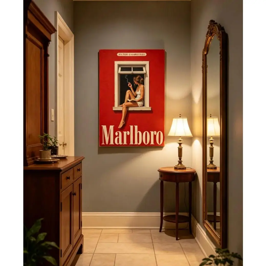 Vintage Marlboro Style Poster Red Wall Art Minimalist Retro Cigarette Ad Print Mid Century Modern Mancave Decor, Bedroom Decor, Home Decor