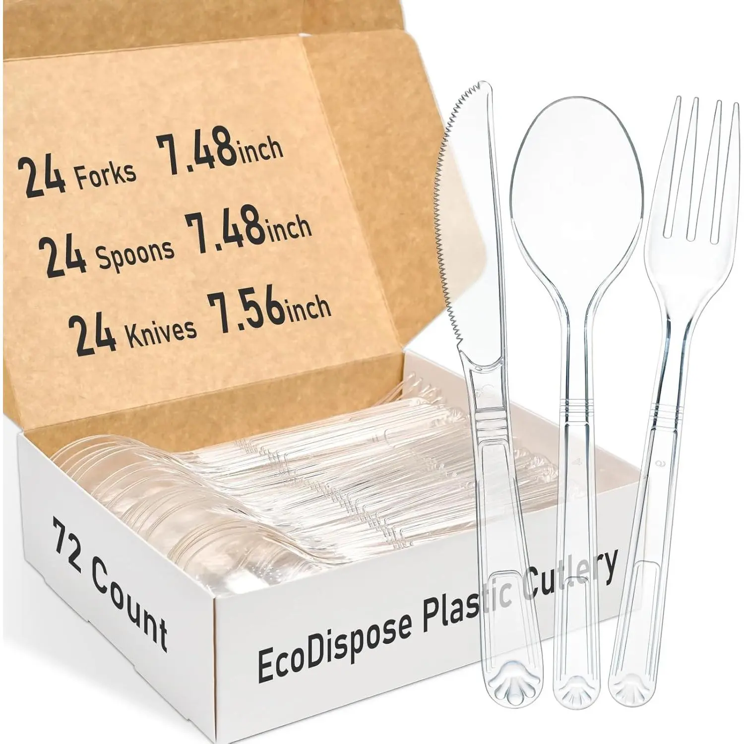 72 Pcs Extra Heavy Duty Plastic Silverware Set, Disposable Utensils includes 24 Knives, 24 Forks and 24 Spoons