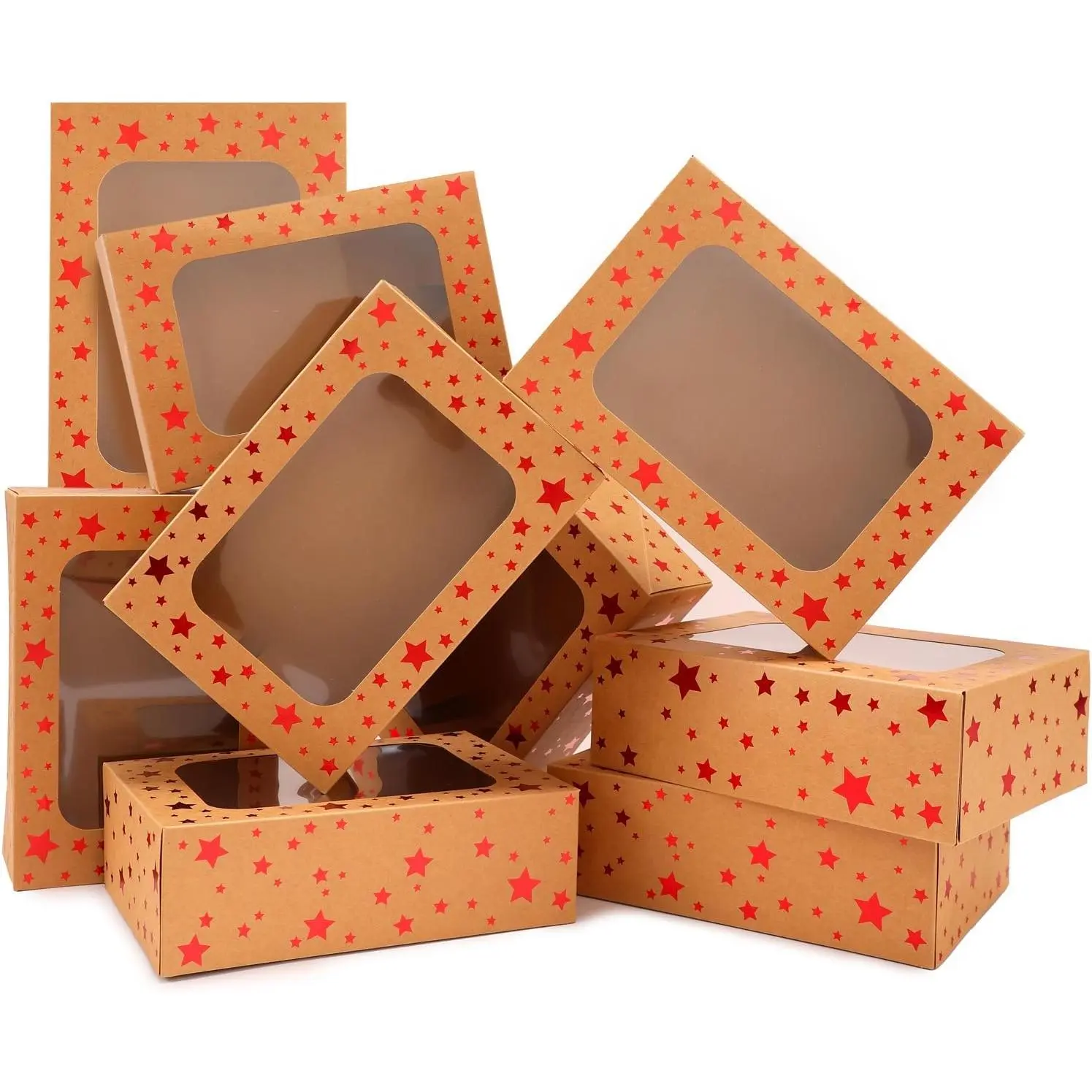 Brown Holiday Cookie Boxes, , 24 Pack, 9x6x3 In |  Boxes with Window for  Pastry, Exchange Containers, Baked Goods Packaging,