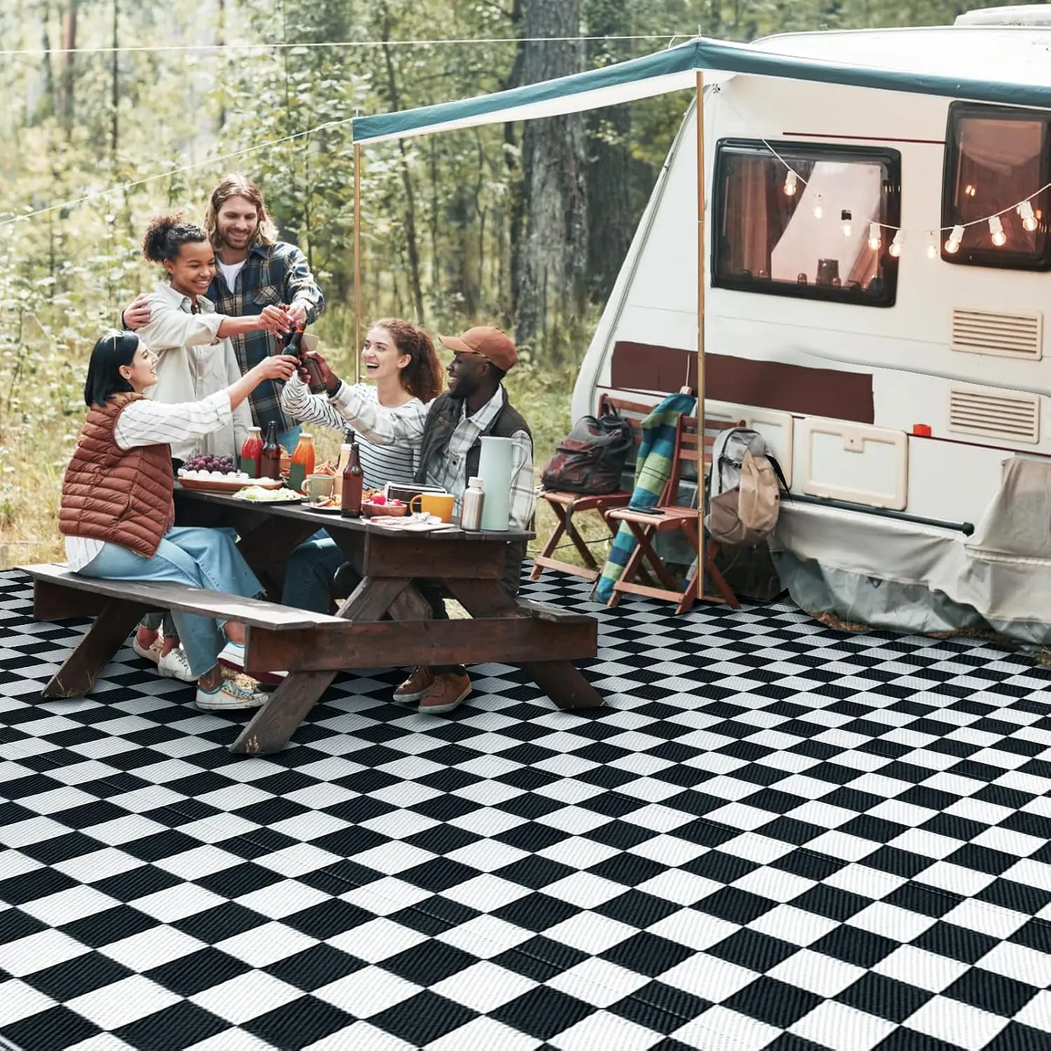 Massive Outdoor Patio Rug - 9x12FT, Reversible & Water-Resistance & Portable for RV Trips, Picnic, Camping, Outdoor, Garden, Patio -  Checkered