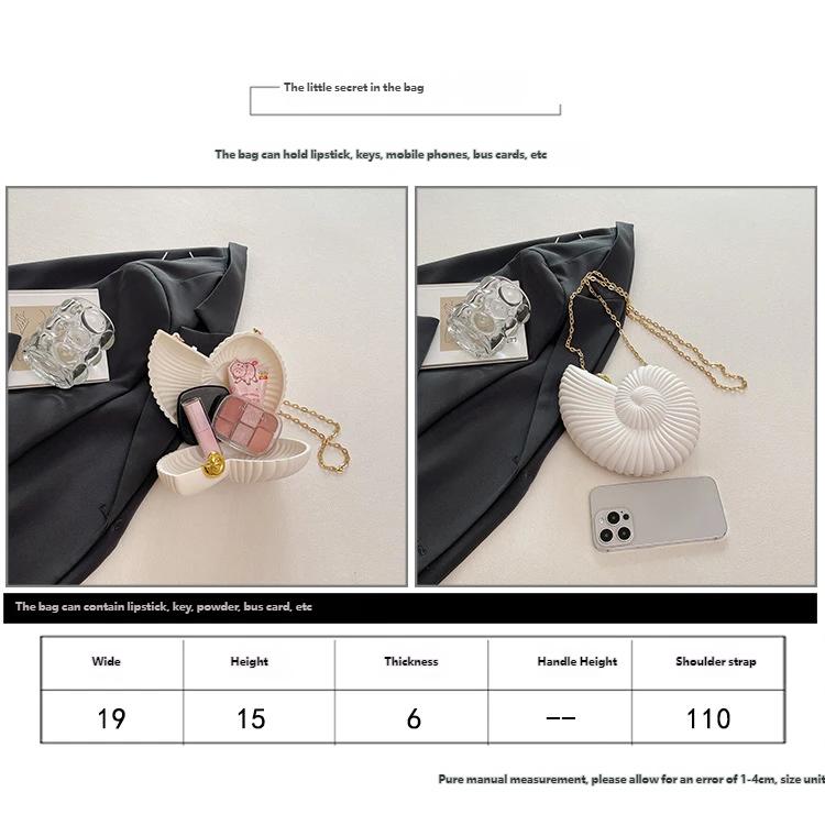 Personalized Conch Shell-Inspired Women's Crossbody Clutch Bag Y2K Summer Chain Mini Shoulder Bag Coastal Beach Vacation Evening Dinner Handbag Unique Sculptural Seashell Envelope Purse Lightweight Versatile Party Wedding Gift