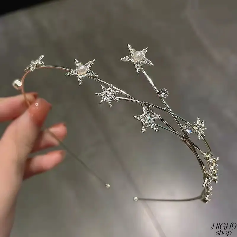 Women's Vintage Celestial Star Rhinestone Headband - Alloy Pearl Thin Hoop Hair Accessory, Elegant Court Look Daily Wear Female Headband, Headbands For Women, Silver Headpiece Headbands